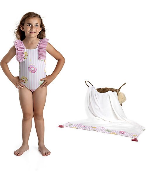 Meia Pata Costume da Bagno Intero Tulum - Donuts - con Volant e Fiocco Costumi Interi