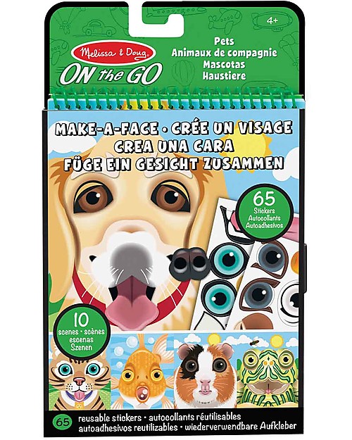 Melissa & Doug Blocchetto con Sticker Cuccioli - Crea le tue facce preferite - 65 Sticker Riutilizzabili Adesivi e Timbri