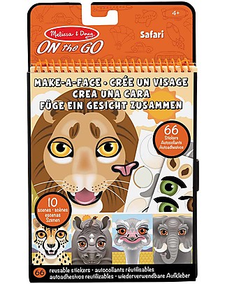 Melissa & Doug Blocchetto con Sticker Safari - Crea le tue facce preferite - 66 Sticker Riutilizzabili Adesivi e Timbri