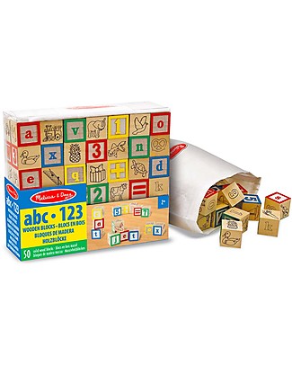 Melissa & Doug Blocchi in Legno ABC + 123 - 50 pezzi Costruzioni In Legno