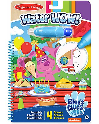 Melissa & Doug Blue's Clues & You - 4 Cartoncini Magici da Colorare Water Wow - Forme e Colori- con Penna ad Acqua Ricaricabile Disegnare e Colorare