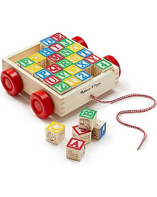 Melissa & Doug Carrello con Blocchi in Legno ABC + 123 - 30 pezzi Costruzioni in Legno