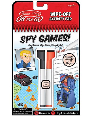 Melissa & Doug Cartoncini Magici con giochi e disegni - Spia Segreta - 16 Schede Gioco e 2 Pennarelli Cancellabili Disegnare e Colorare