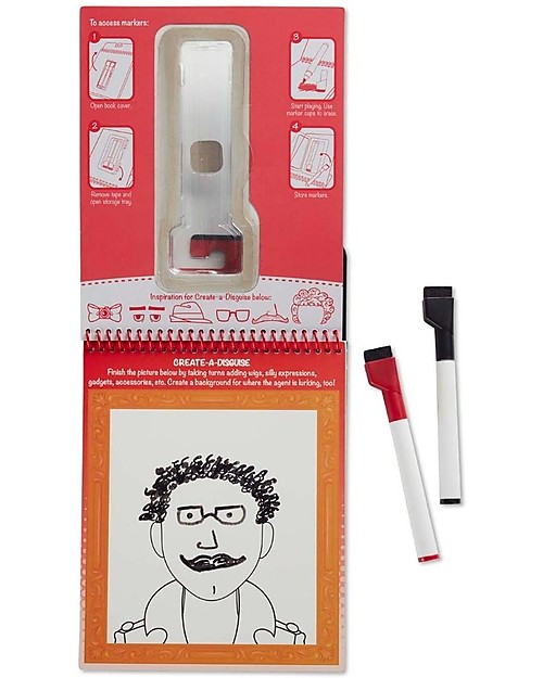 Melissa & Doug Cartoncini Magici con giochi e disegni - Spia Segreta - 16 Schede Gioco e 2 Pennarelli Cancellabili Disegnare e Colorare