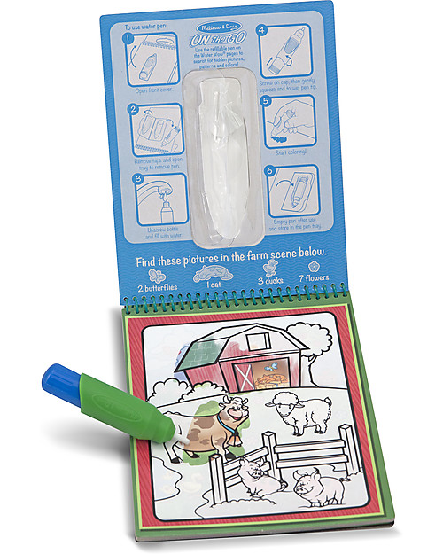 Melissa & Doug Cartoncini Magici da Colorare - Animali - 4 cartoncini con penna ad acqua ricaricabile! Disegnare e Colorare