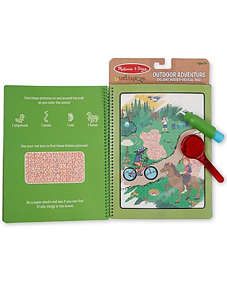 Melissa & Doug Cartoncini Magici da Colorare e Lente Rossa Water Wow - Avventura - 4 Cartoncini con penna ad acqua ricaricabile! Colorare