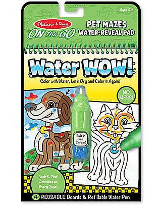 Melissa & Doug Cartoncini Magici da Colorare, Labirinto degli Animali - 4 cartoncini con penna ad acqua ricaricabile! Colorare