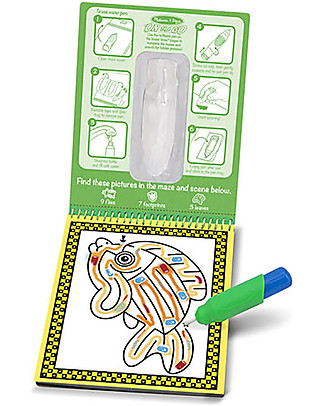 Melissa & Doug Cartoncini Magici da Colorare, Labirinto degli Animali - 4 cartoncini con penna ad acqua ricaricabile! Colorare