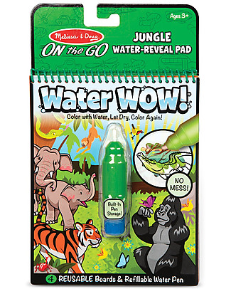 Melissa & Doug Cartoncini Magici da Colorare Water Wow - Giungla - Forme e Colori - 4 Cartoncini con penna ad acqua ricaricabile! Disegnare e Colorare