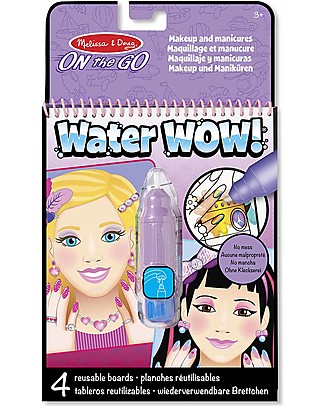Melissa & Doug Cartoncini Magici da Colorare Water Wow - Makeup e Manicure - 4 Cartoncini con Penna ad Acqua Ricaricabile Disegnare e Colorare