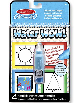 Melissa & Doug Cartoncini Magici da Colorare Water Wow Reveal Pad - Forme e Colori - 4 Cartoncini con Penna ad Acqua Ricaricabile Disegnare e Colorare