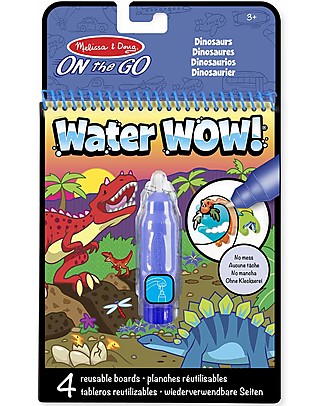 Melissa & Doug Cartoncini Magici da Colorare Water Wow Unisci i Puntini - Dinosauri - 4 Cartoncini con Penna ad Acqua Ricaricabile Disegnare e Colorare