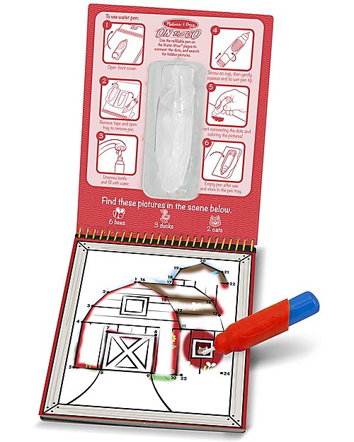 Melissa & Doug Cartoncini Magici da Colorare Water Wow Unisci i Puntini - Fattoria - 4 Cartoncini con Penna ad Acqua Ricaricabile Disegnare e Colorare