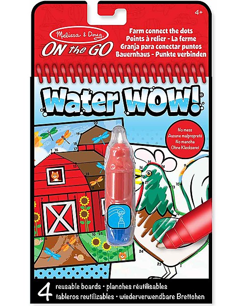 Melissa & Doug Cartoncini Magici da Colorare Water Wow Unisci i Puntini - Fattoria - 4 Cartoncini con Penna ad Acqua Ricaricabile Disegnare e Colorare