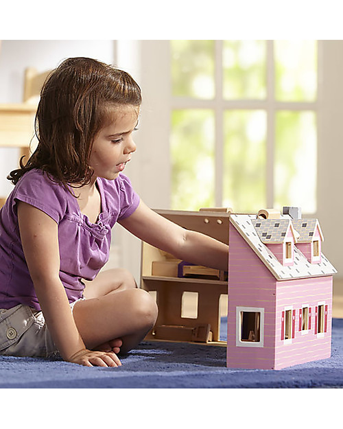 Melissa & Doug Casa delle Bambole in Legno Trasportabile Fold & Go - Personaggi inclusi! Case delle Bambole