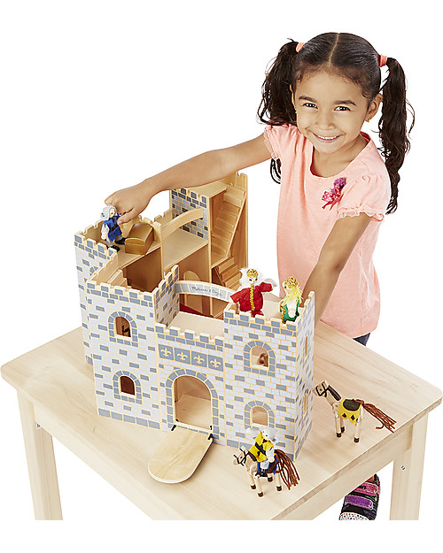 Melissa & Doug Castello in Legno Trasportabile Fold & Go - Personaggi Inclusi! Case delle Bambole