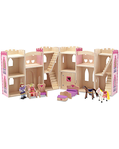 Melissa & Doug Castello Principessa in Legno Trasportabile Fold & Go - Personaggi Inclusi! Case delle Bambole