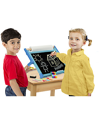 Melissa & Doug Cavalletto Portatile 3-in-1: Lavagna, Magnete e Porta Rotolo Carta e Cartone