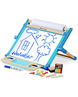 Melissa & Doug Cavalletto Portatile in Legno 3-in-1: Lavagna, Magnete e Porta Rotolo Lavagnette