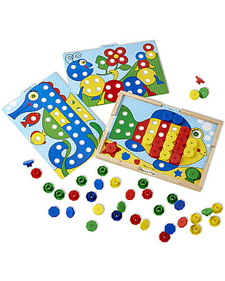 Melissa & Doug Chiodini Colorati - Scatola in legno con 64 chiodini e 20 disegni da colorare! Giochi Creativi