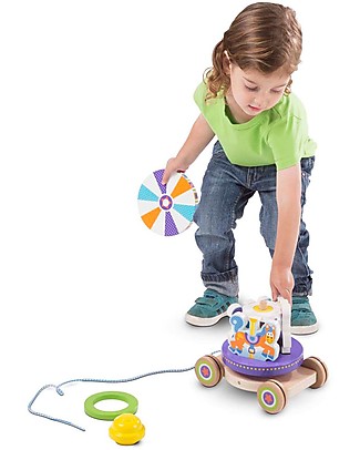 Melissa & Doug Costruzioni in Legno su Ruote - Carosello con Carrellino da Tirare! Giochi da Tirare e Spingere