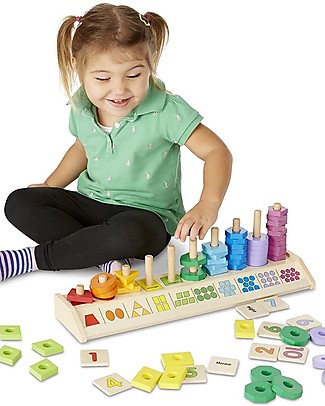 Melissa & Doug Counting Shape Stacker - Forme Geometriche da Impilare e Contare Incastri in Legno