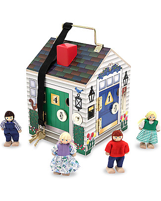 Melissa & Doug Doorbell House - Casa in Legno - Include 4 personaggi e chiavi funzionanti! Case delle Bambole