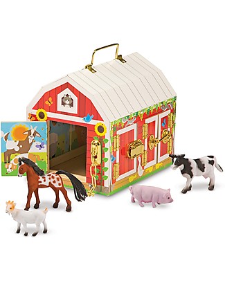 Melissa & Doug Fattoria in Legno Trasportabile con Chiavistelli - Animali Inclusi! Animali in Legno