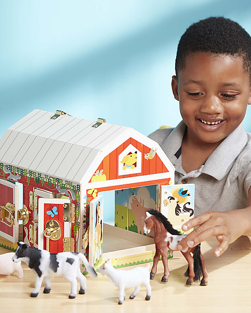 Melissa & Doug Fattoria in Legno Trasportabile con Chiavistelli - Animali Inclusi! Animali in Legno