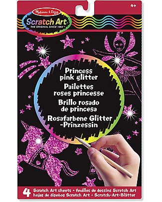 Melissa & Doug Fogli Scratch Art con Glitter da Grattare - Rosa Principessa - 4 Fogli Disegnare e Colorare