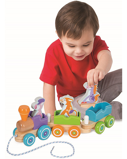 Melissa & Doug Gioco da Tirare e Spingere in Legno Trenino - Animali della Fattoria Trainabili