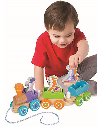 Melissa & Doug Gioco da Tirare e Spingere in Legno Trenino - Animali della Fattoria Trainabili