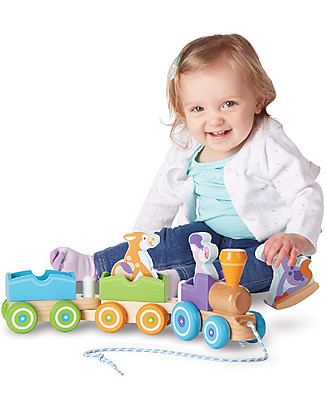 Melissa & Doug Gioco da Tirare e Spingere in Legno Trenino - Animali della Fattoria Trainabili