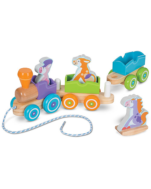 Melissa & Doug Gioco da Tirare e Spingere in Legno Trenino - Animali della Fattoria Trainabili