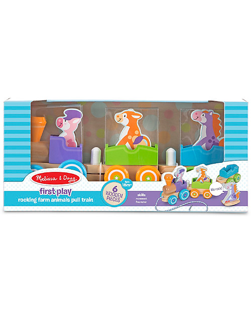 Melissa & Doug Gioco da Tirare e Spingere in Legno Trenino - Animali della Fattoria Trainabili