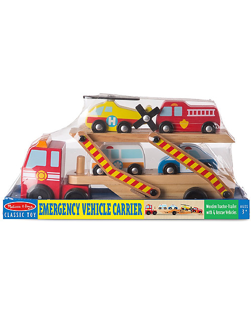 Melissa & Doug Gioco in Legno Camion per Trasporto Veicoli Emergenza - Con 4 macchinine incluse! Macchine e Trenini  in Legno