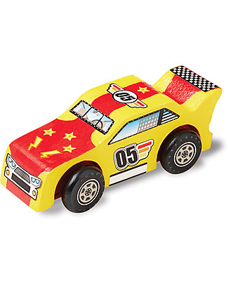 Melissa & Doug Macchina da Corsa in Legno da Assemblare e Dipingere - Con sticker e colori inclusi! Kit Fai Da Te