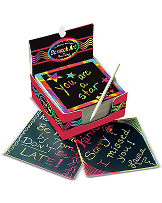 Melissa & Doug Mini Cubo Scratch Art Arcobaleno - 125 fogli da grattare! Disegnare e Colorare