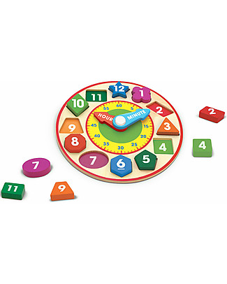 Melissa & Doug Orologio in Legno con Forme e Numeri - Imparare a Leggere l'Ora Giochi Montessoriani