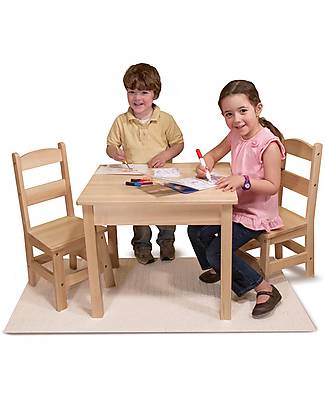 Melissa & Doug OUTLET - Tavolo con 2 Sedie in Legno - Naturale - per Bambini - Pezzo di Showroom Tavoli