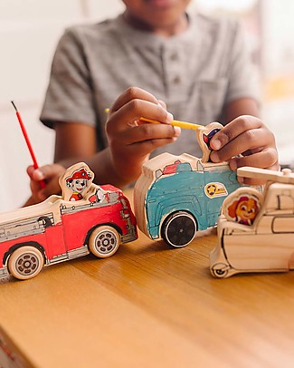 Melissa & Doug Paw Patrol - Veicoli in Legno da Dipingere con Colori e Pennello Disegnare e Colorare