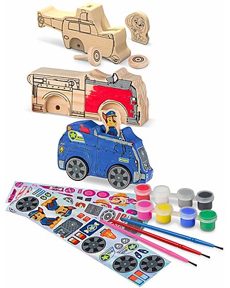 Melissa & Doug Paw Patrol - Veicoli in Legno da Dipingere con Colori e Pennello Disegnare e Colorare