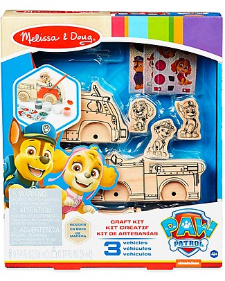 Melissa & Doug Paw Patrol - Veicoli in Legno da Dipingere con Colori e Pennello Disegnare e Colorare