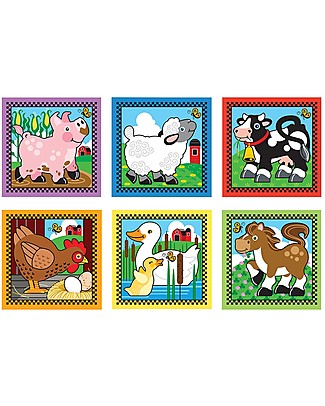 Melissa & Doug Puzzle con Cubi Fattoria - 16 Cubi in Legno Puzzle