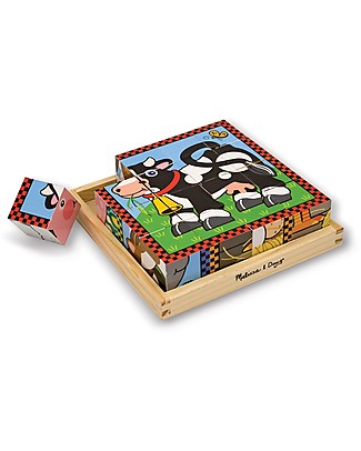 Melissa & Doug Puzzle con Cubi Fattoria - 16 Cubi in Legno Puzzle