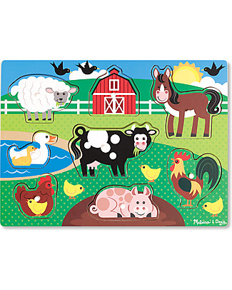 Melissa & Doug Puzzle in Legno con Pioli - Fattoria - 8 pezzi! Incastri in Legno
