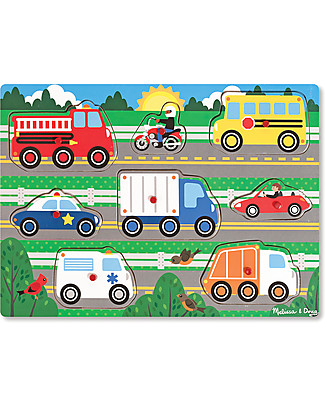 Melissa & Doug Puzzle in Legno con Pioli - Mezzi di Trasporto - 8 pezzi! Incastri in Legno