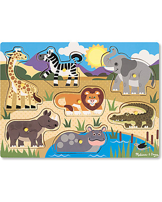 Melissa & Doug Puzzle in Legno con Pioli - Safari - 7 pezzi! Incastri in Legno