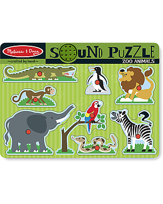 Melissa & Doug Puzzle Sonoro Animali dello Zoo - 8 Pezzi Incastri In Legno