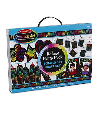 Melissa & Doug Scratch Art Deluxe Party Oggetti da Grattare - Adesivi + Portachiavi + Segnalibro + Portafoto Disegnare e Colorare